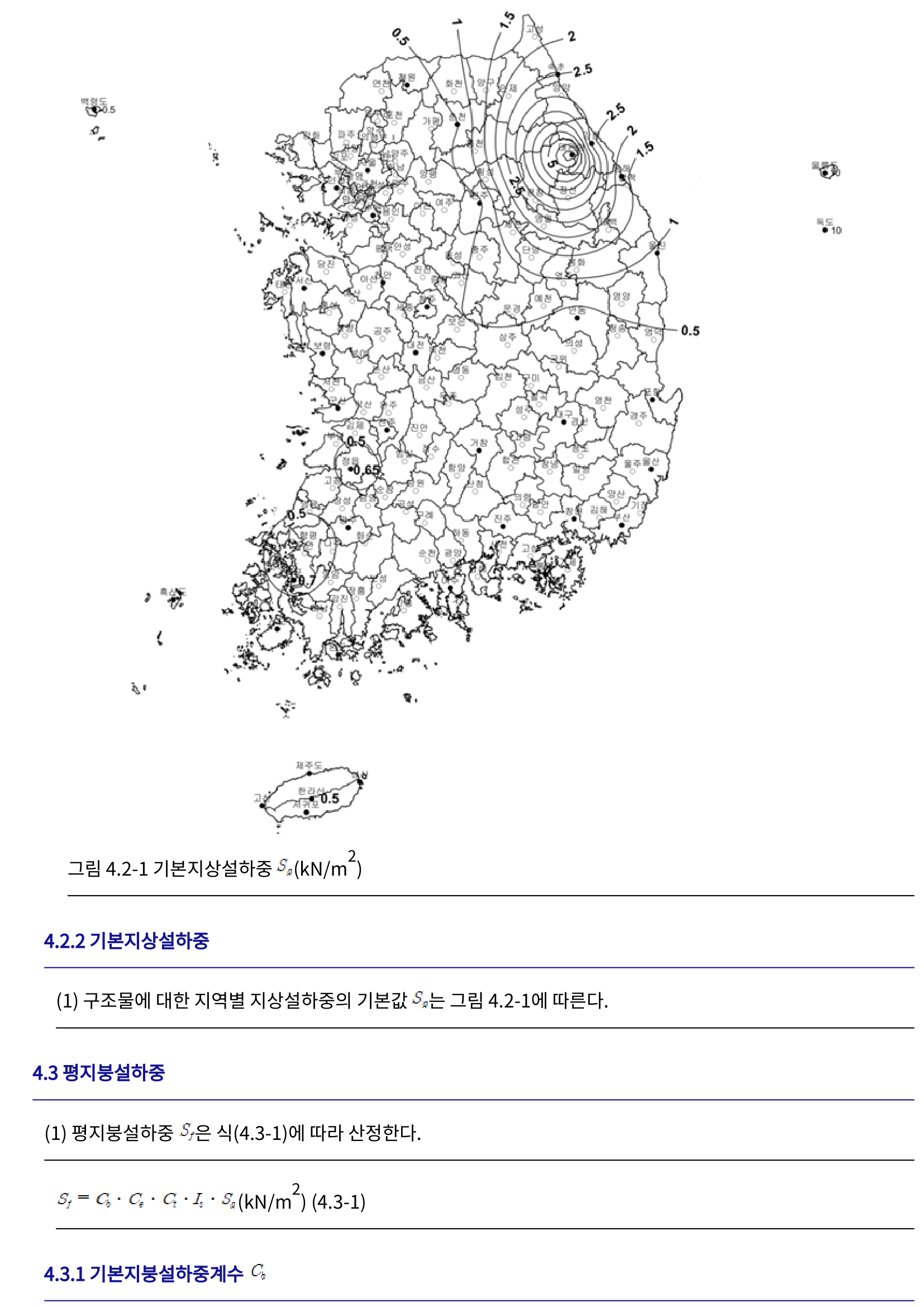 그림 4.2-1 기본지상설하중 S_0(kN/m²)